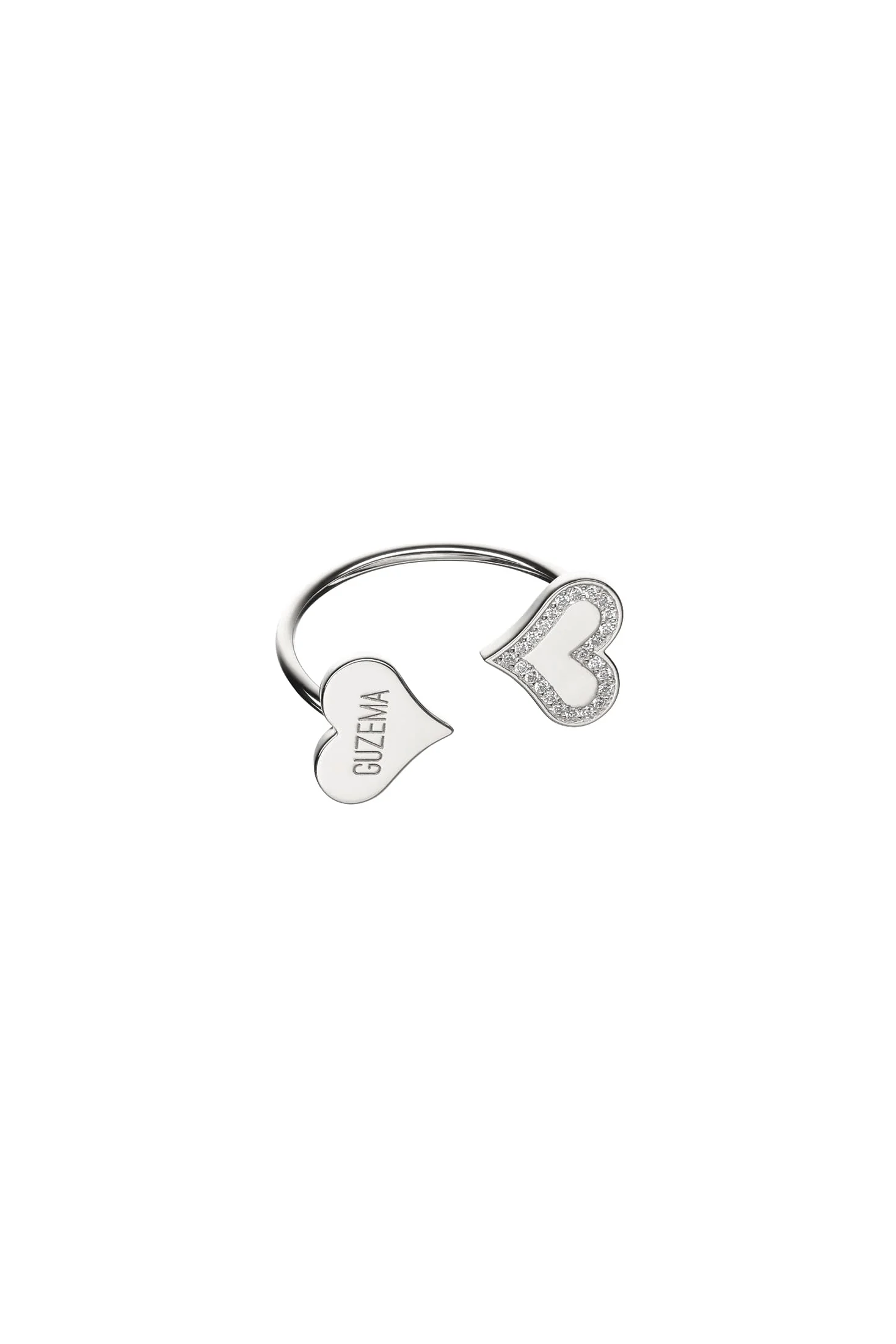 Rings Duo Heart Ring with Diamond Outline, white gold with luxury craftsmanship from Guzema