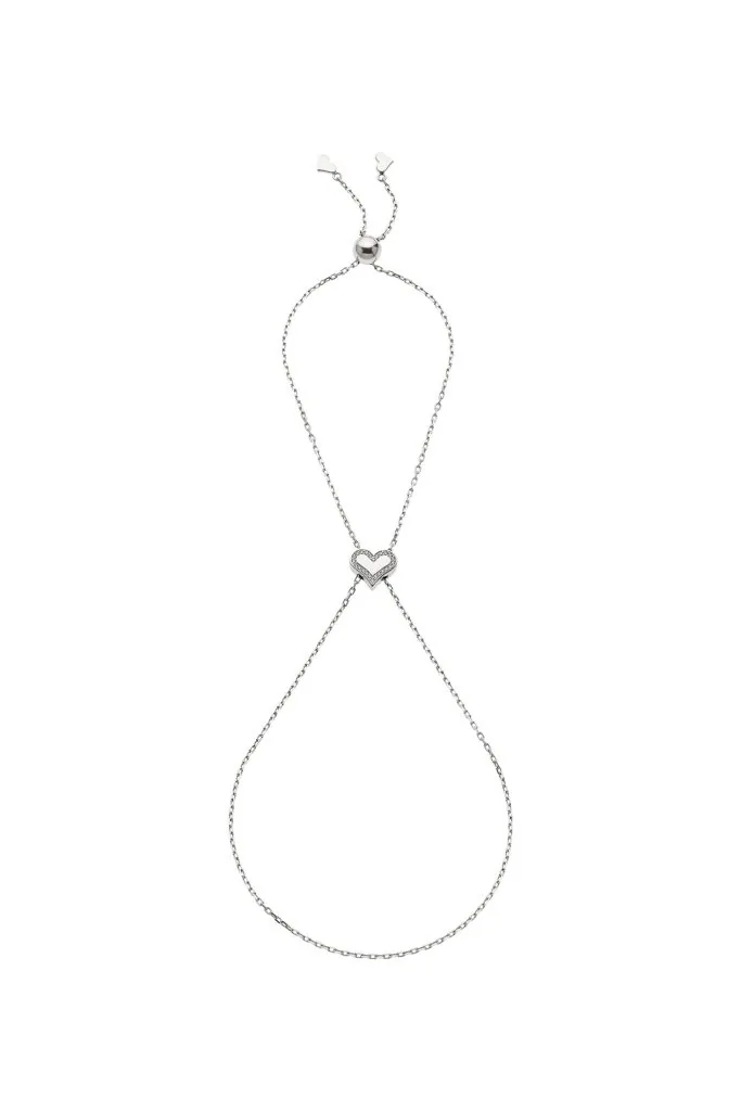 Heart Chain Bracelet with Diamond Outline