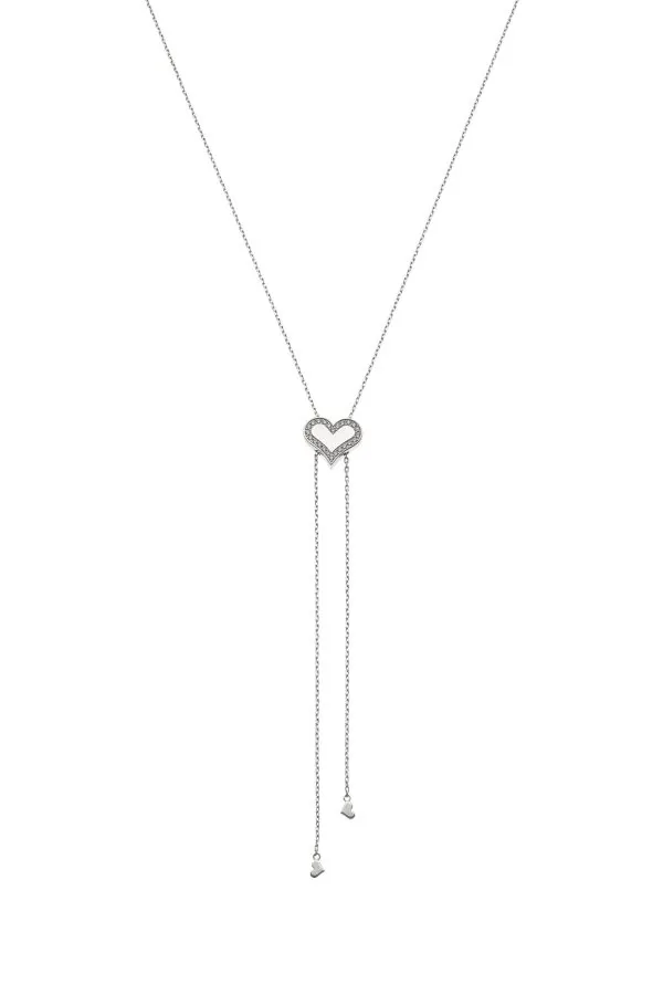 Necklaces Heart Transformer Tie Necklace with Diamond Outline, white gold with fast delivery from Guzema