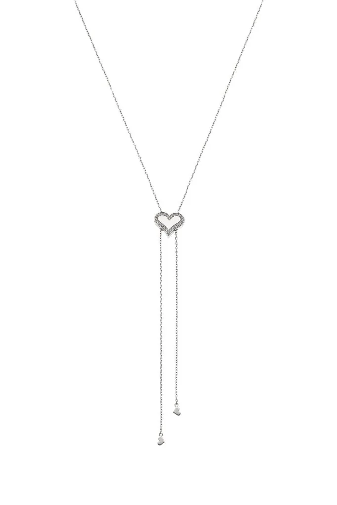 Heart Transformer Tie Necklace with Diamond Outline