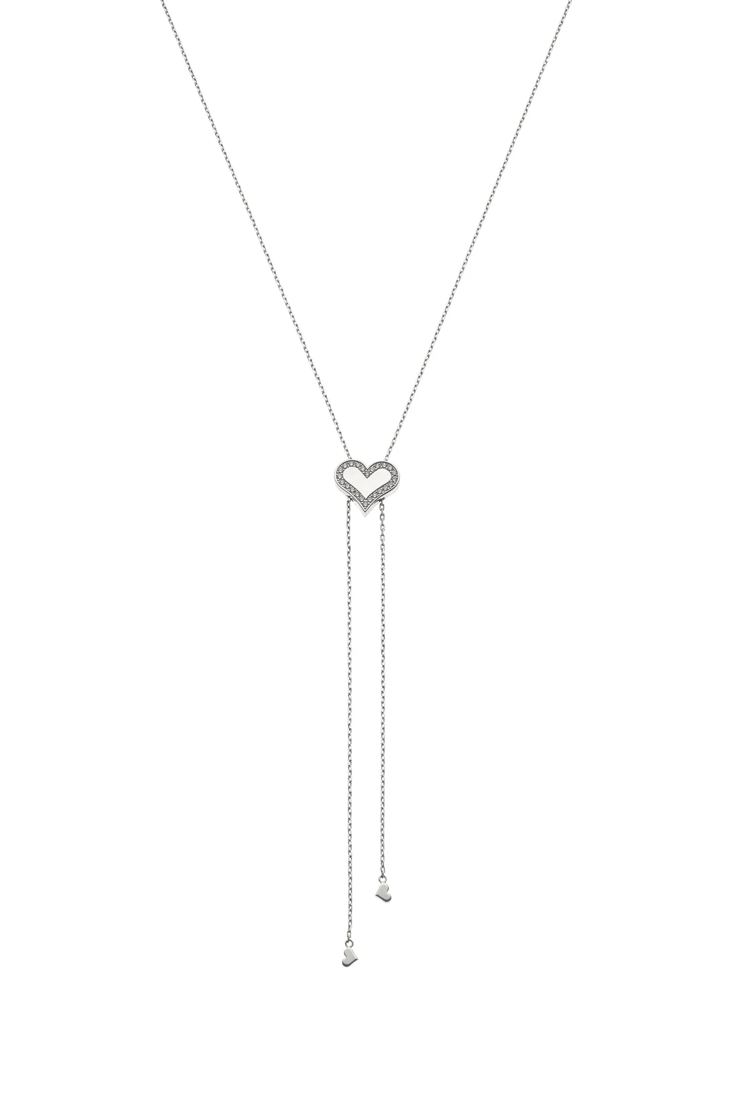 Necklaces Heart Transformer Tie Necklace with Diamond Outline, white gold with fast delivery from Guzema