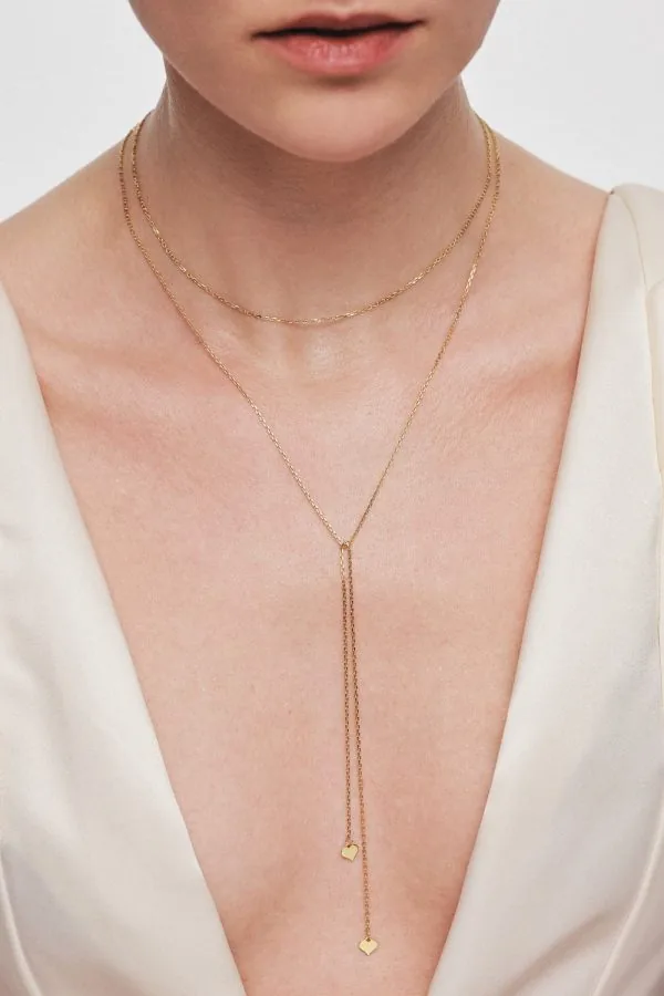 Custom Necklaces Duo Heart Necklace, yellow gold for a luxurious style