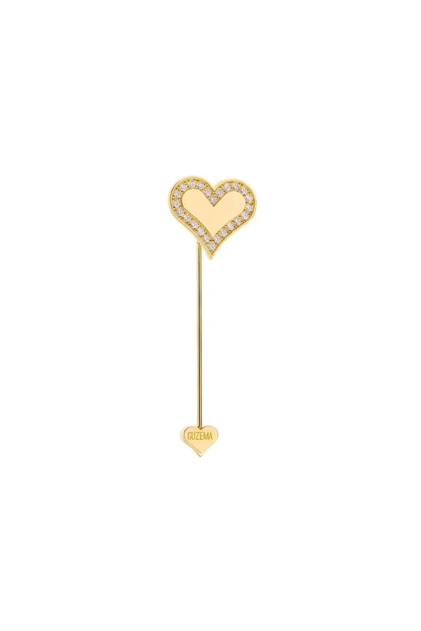 Brooches Heart Stick Pin with Diamond Outline, yellow gold with unique touch available online