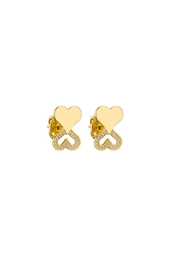 Earrings Duo Heart Earrings with Diamond Outline, yellow gold for a unique and sophisticated look