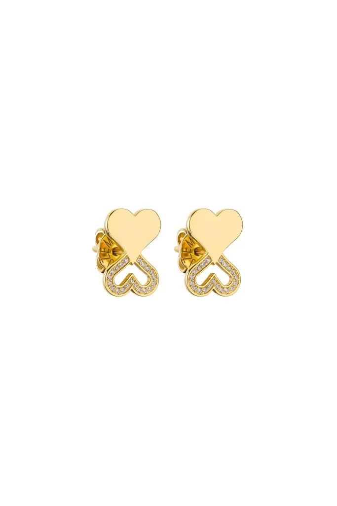 Duo Heart Earrings with Diamond Outline