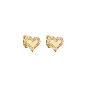 Heart Earrings with Diamond Outline, yellow gold