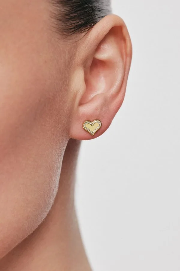 Earrings Heart Earrings with Diamond Outline, yellow gold for a unique and sophisticated look