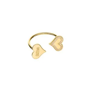 Duo Heart Ring with Diamond Outline, yellow gold