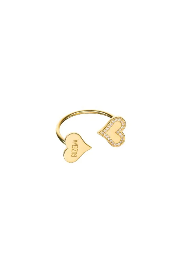 Rings Duo Heart Ring with Diamond Outline, yellow gold with modern design available now