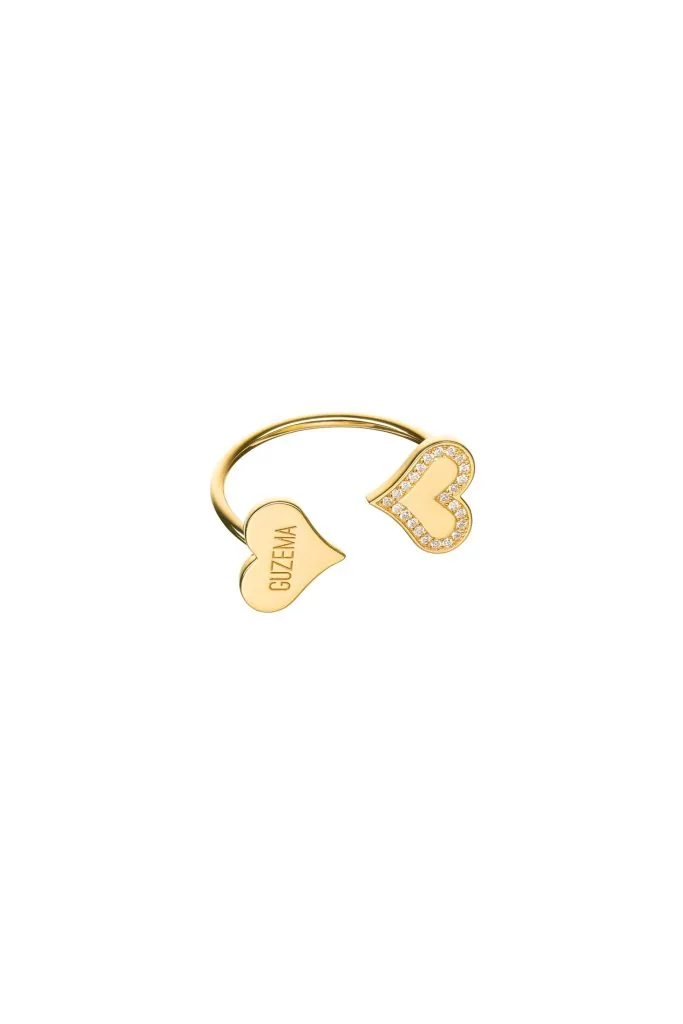 Duo Heart Ring with Diamond Outline