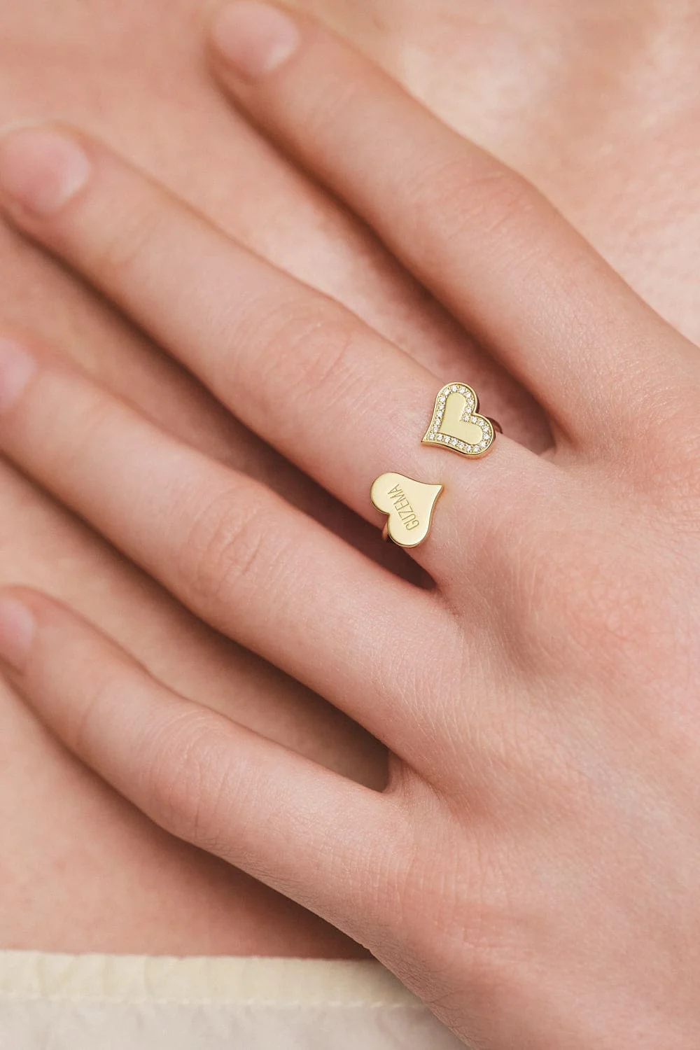 Rings Duo Heart Ring with Diamond Outline, yellow gold available online with expert craftsmanship