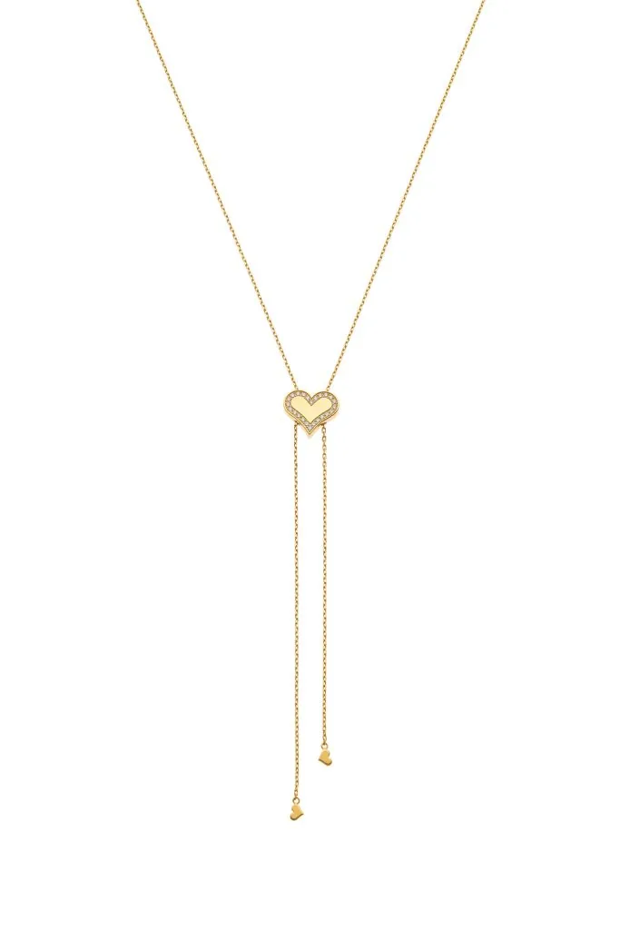 Heart Transformer Tie Necklace with Diamond Outline