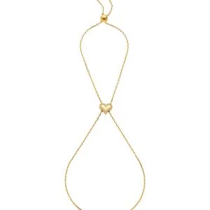 Heart Chain Bracelet with Diamond Outline, yellow gold