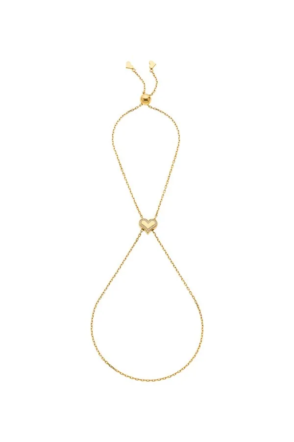 Bracelets Heart Chain Bracelet with Diamond Outline, yellow gold with modern elegance