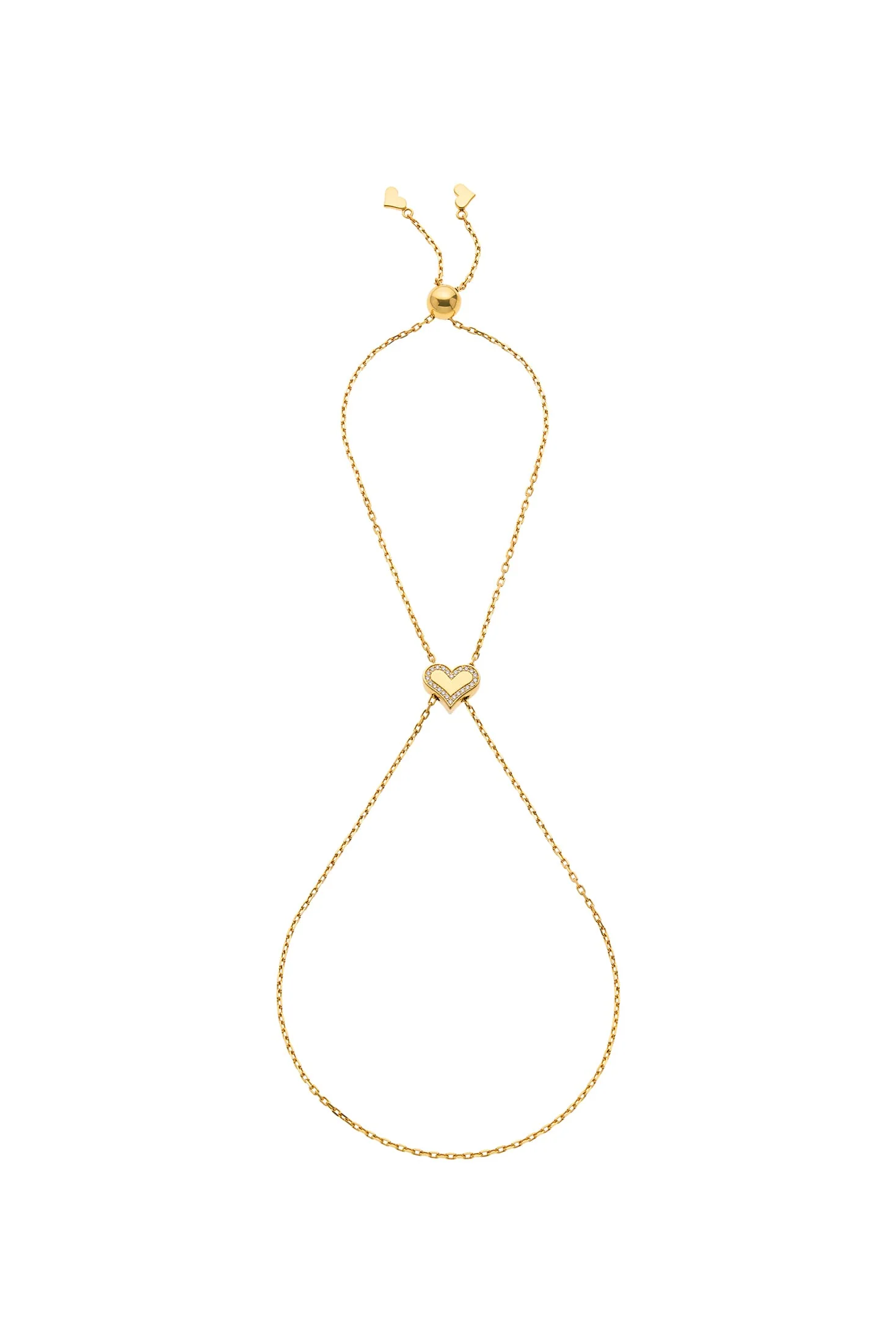 Bracelets Heart Chain Bracelet with Diamond Outline, yellow gold with modern elegance