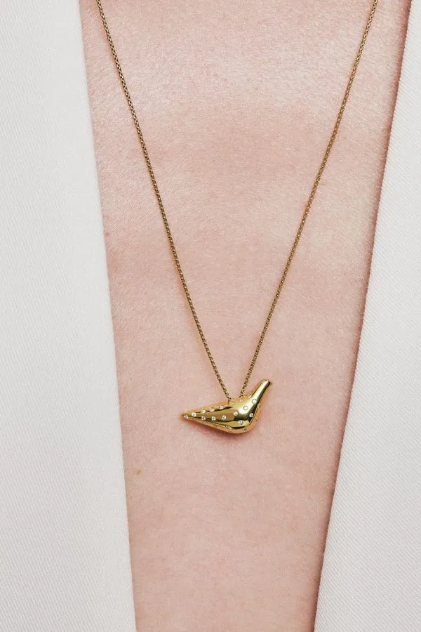 Custom Necklaces Bird Girl Pendant with Diamonds, yellow gold for a luxurious style