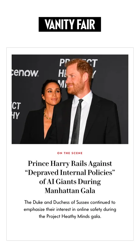 Prince Harry Rails Against “Depraved Internal Policies” of AI Giants During Manhattan Gala