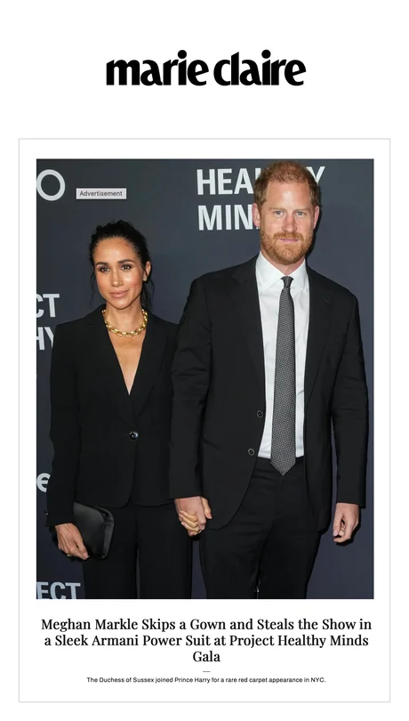 Meghan Markle Skips a Gown and Steals the Show in a Sleek Armani Power Suit at Project Healthy Minds Gala