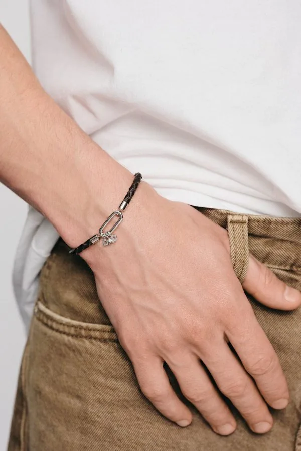 Bracelets DAD Braided Leather Bracelet, diamond, white gold with high-end craftsmanship from Guzema