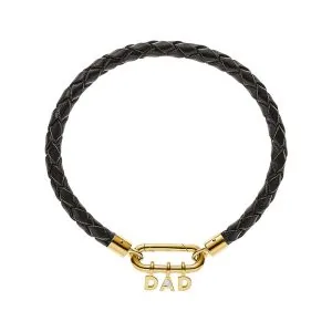 DAD Braided Leather Bracelet, diamond, yellow gold