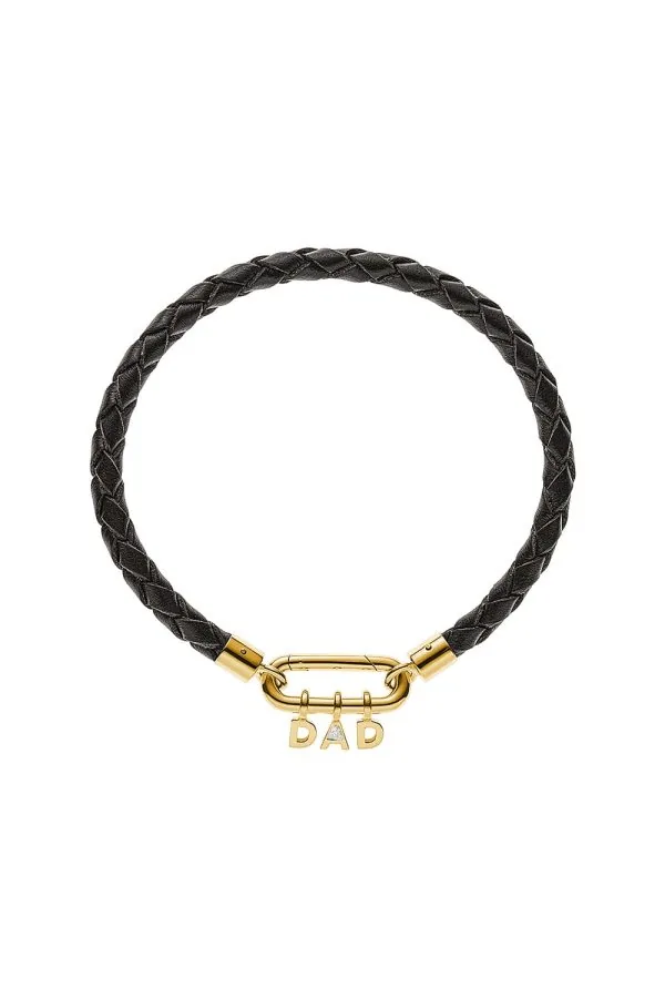 Bracelets DAD Braided Leather Bracelet, diamond, yellow gold with modern elegance