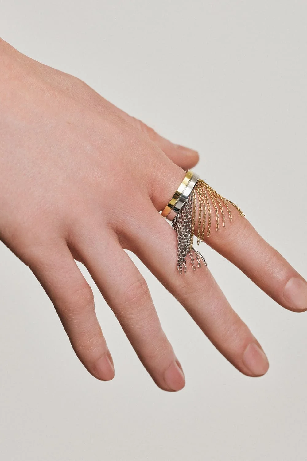 Rings Short Chainfall Ring, white/yellow gold with modern design available now